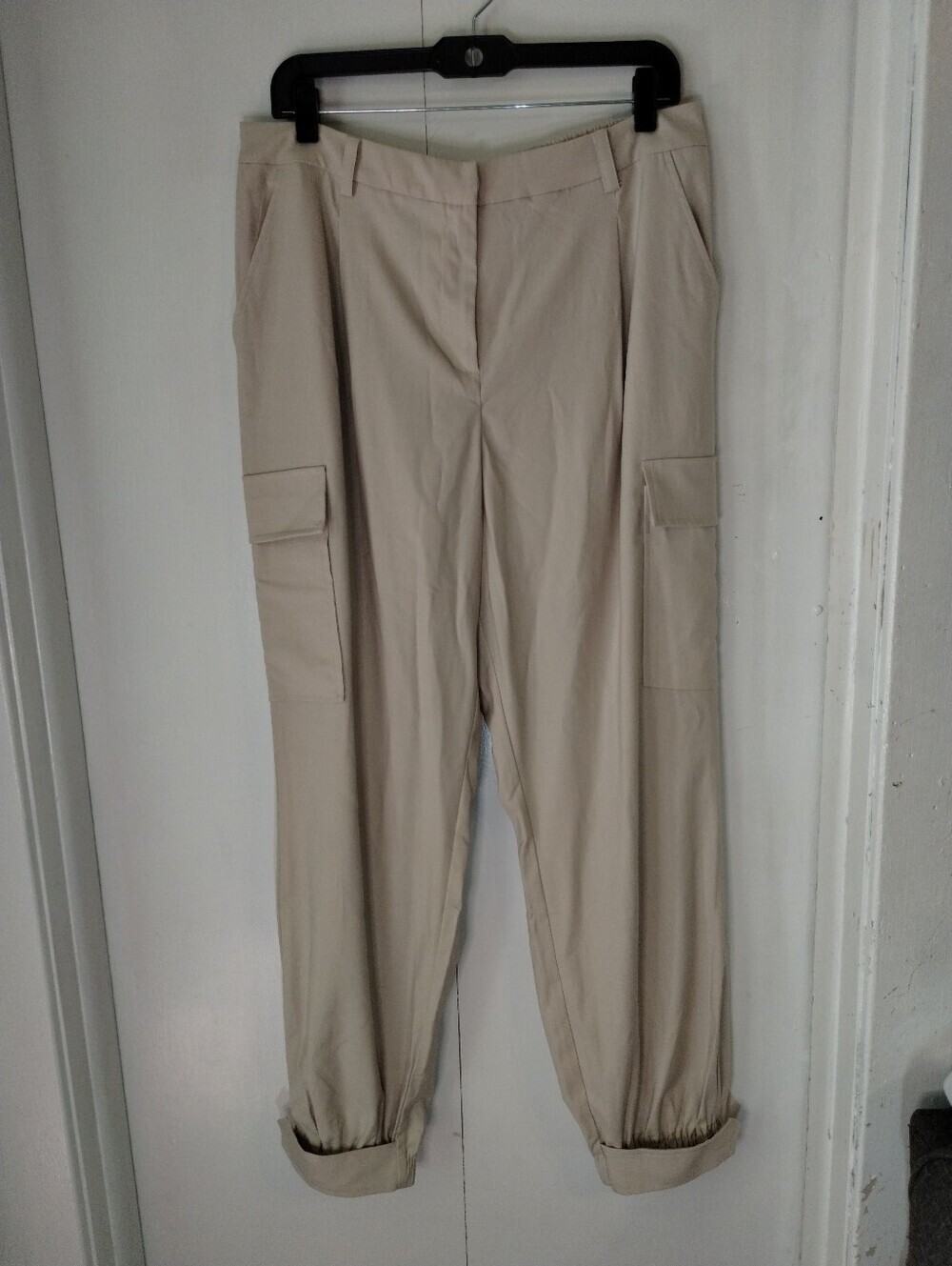 New York & Company Beige Cargo Pants with Elastic Ankles